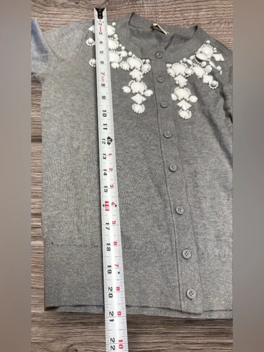 Kate Spade Cardigan Sweater Cotton Silk Cashmere Beaded Jewel Gray Size XS